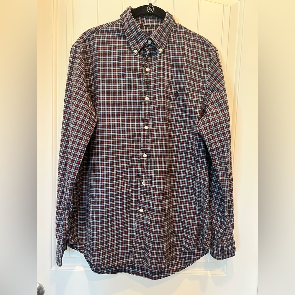 Ralph Lauren Red Blue Black Checkered 100% Cotton Shirt Black Pony Sz Medium - Picture 7 of 12